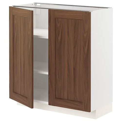 METOD - Base cabinet with shelves/2 doors, white Enköping/brown walnut effect, 80x37 cm