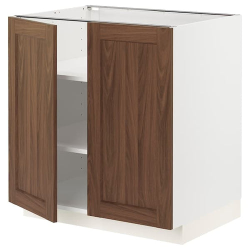 METOD - Base cabinet with shelves/2 doors, white Enköping/brown walnut effect, 80x60 cm