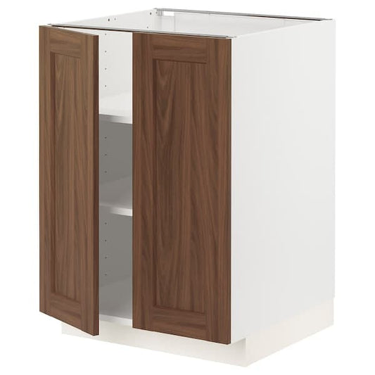 Ikea METOD - Base cabinet with shelves/2 doors, white Enköping/brown walnut effect, 60x60 cm