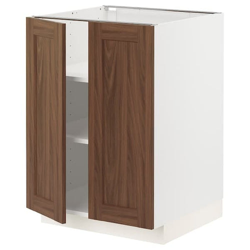 METOD - Base cabinet with shelves/2 doors, white Enköping/brown walnut effect, 60x60 cm