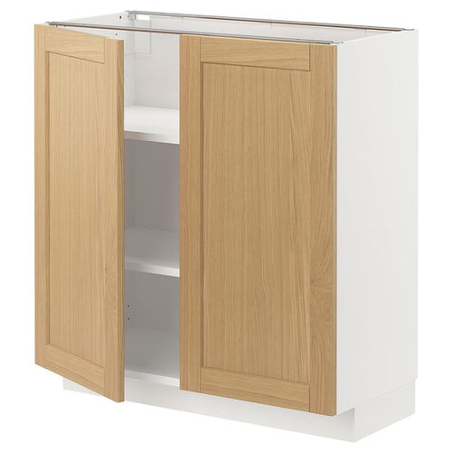 METOD - Base cabinet with shelves/2 doors, white/Forsbacka oak, 80x37 cm