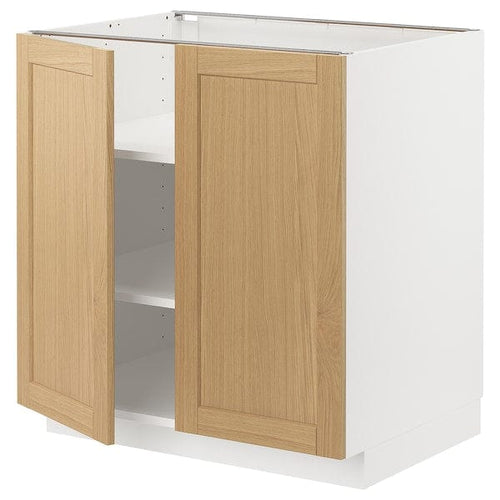 METOD base cabinet with shelves/2 doors, white/Forsbacka oak, 80x60 cm
