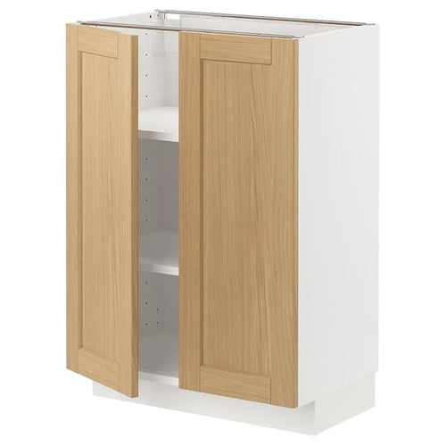 METOD base cabinet with shelves/2 doors, white/Forsbacka oak, 60x37 cm