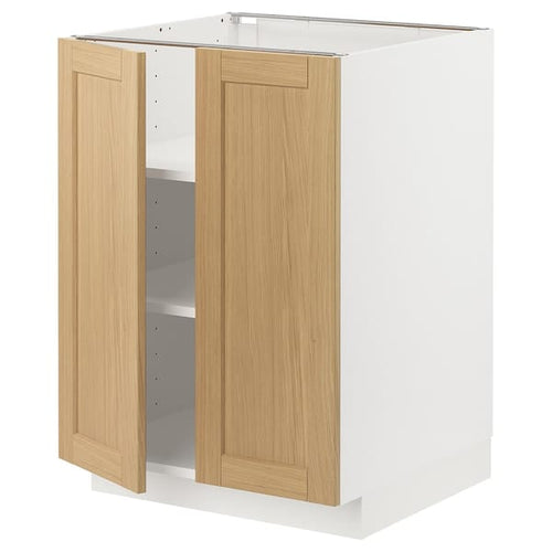 METOD base cabinet with shelves/2 doors, white/Forsbacka oak, 60x60 cm