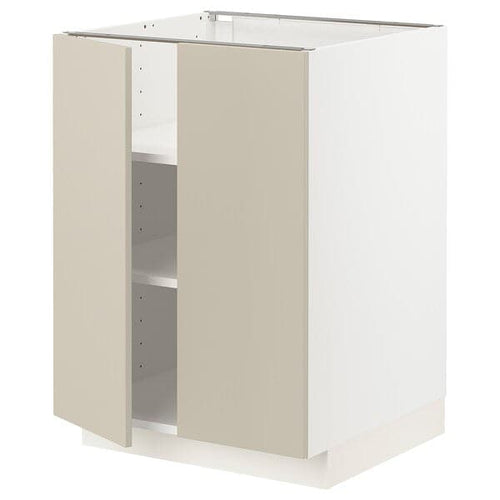 METOD base cabinet with shelves/2 doors, white/Havstorp beige, 60x60 cm