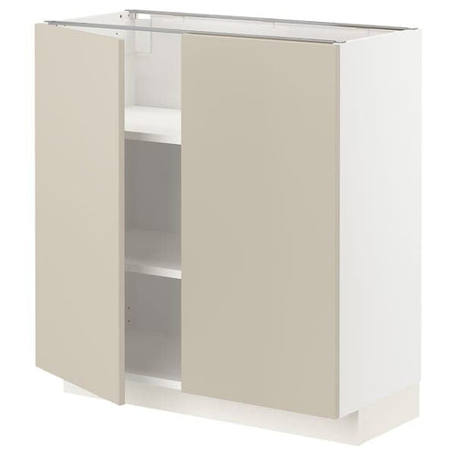 METOD - Base cabinet with shelves/2 doors, white/Havstorp beige, 80x37 cm