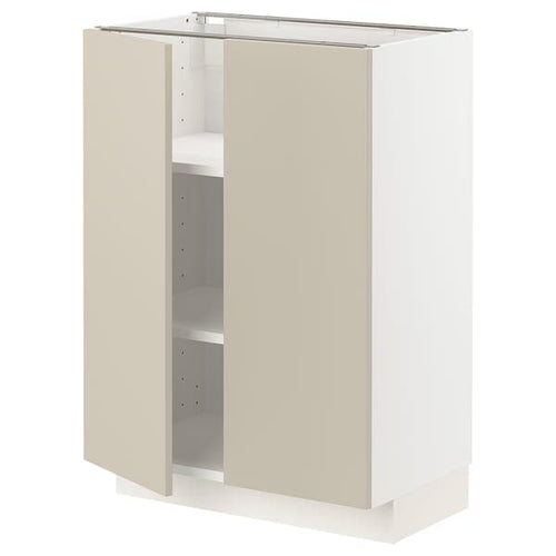 METOD - Base cabinet with shelves/2 doors, white/Havstorp beige