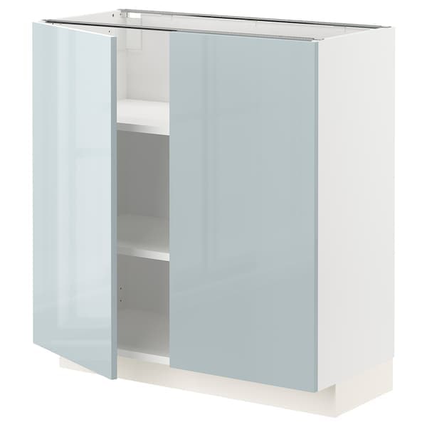 METOD base cabinet with shelves/2 doors, white/Kallarp light grey-blue, 80x37 cm