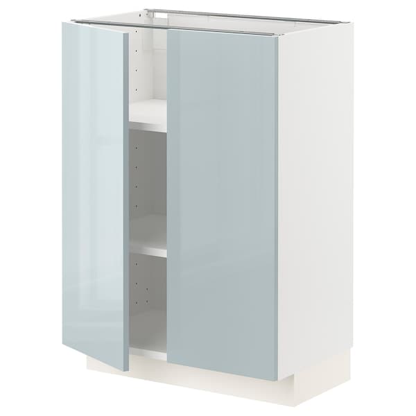 METOD - Base cabinet with shelves/2 doors, white/Kallarp light grey-blue, 60x37 cm