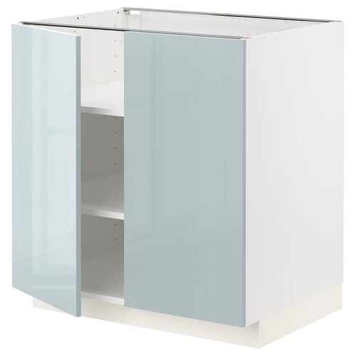 METOD - Base cabinet with shelves/2 doors, white/Kallarp light grey-blue, 80x60 cm