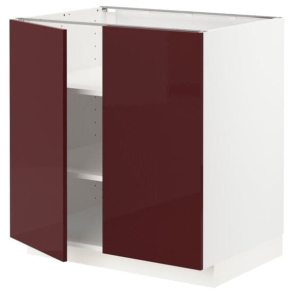METOD - Base cabinet with shelves/2 doors, white Kallarp/high-gloss dark red-brown, 80x60 cm - best price from Maltashopper.com 79465572