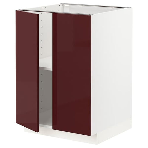 METOD - Base cabinet with shelves/2 doors, white Kallarp/high-gloss dark red-brown, 60x60 cm