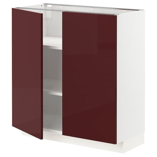 METOD - Base cabinet with shelves/2 doors, white Kallarp/high-gloss dark red-brown, 80x37 cm