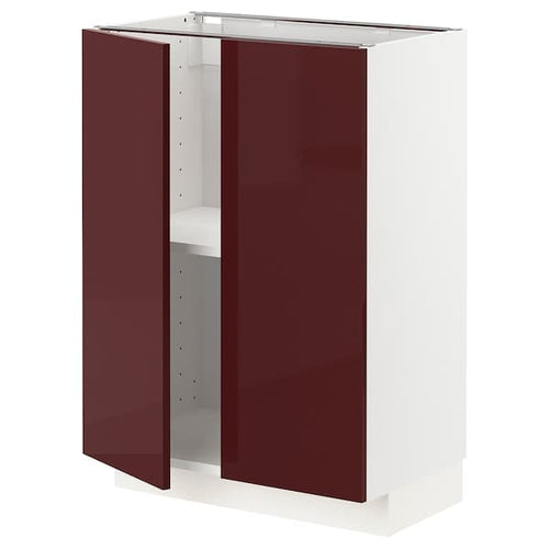 METOD - Base cabinet with shelves/2 doors, white Kallarp/high-gloss dark red-brown , 60x37 cm
