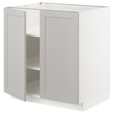METOD base cabinet with shelves/2 doors, white/Lerhyttan light grey, 80x60 cm