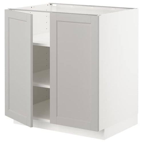 METOD - Base cabinet with shelves/2 doors, white/Lerhyttan light grey, 80x60 cm