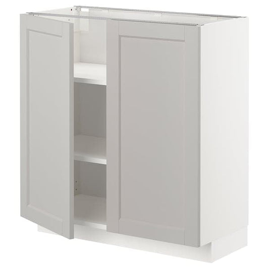 METOD - Base cabinet with shelves/2 doors, white/Lerhyttan light grey, 80x37 cm - best price from Maltashopper.com 29470137