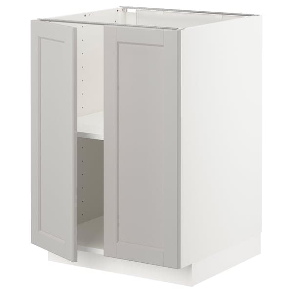 METOD - Base cabinet with shelves/2 doors, white/Lerhyttan light grey, 60x60 cm - best price from Maltashopper.com 39462151