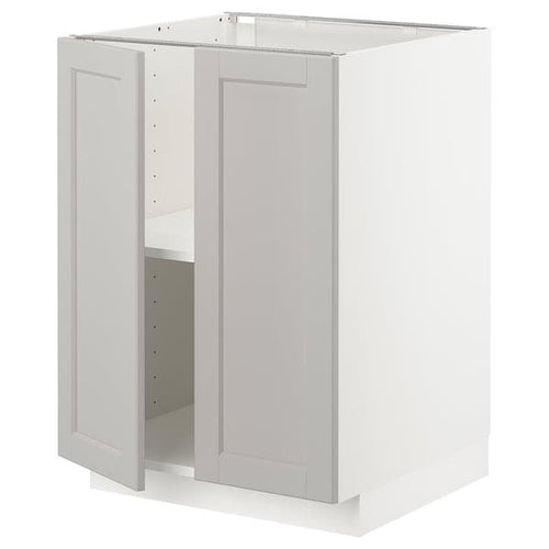 METOD - Base cabinet with shelves/2 doors, white/Lerhyttan light grey, 60x60 cm