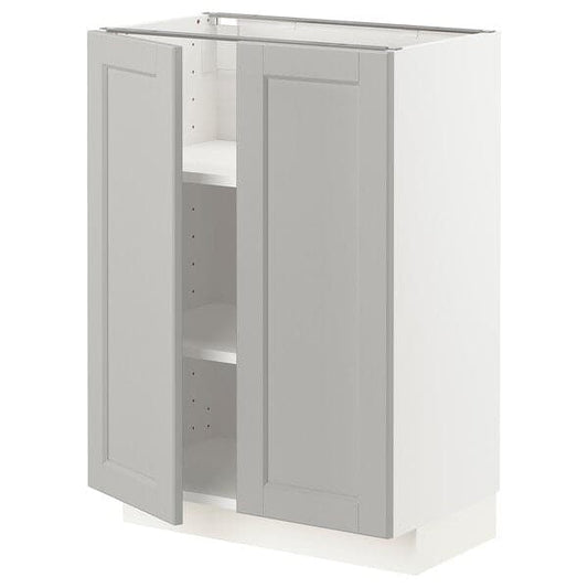METOD - Base cabinet with shelves/2 doors, white/Lerhyttan light grey, 60x37 cm - best price from Maltashopper.com 99460050