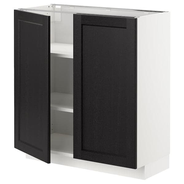 METOD - Base cabinet with shelves/2 doors, white/Lerhyttan black stained, 80x37 cm