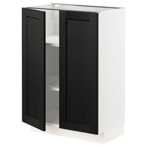 METOD - Base cabinet with shelves/2 doors, white/Lerhyttan black stained, 60x37 cm