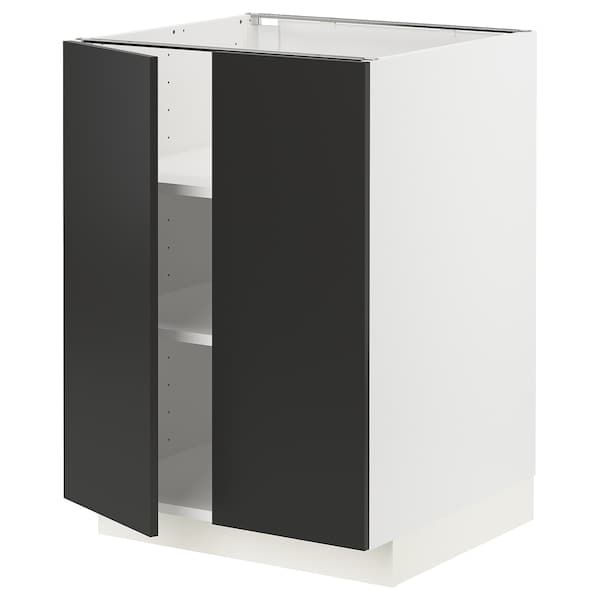 METOD - Base cabinet with shelves/2 doors, white/Nickebo matt anthracite, 60x60 cm - best price from Maltashopper.com 19498556