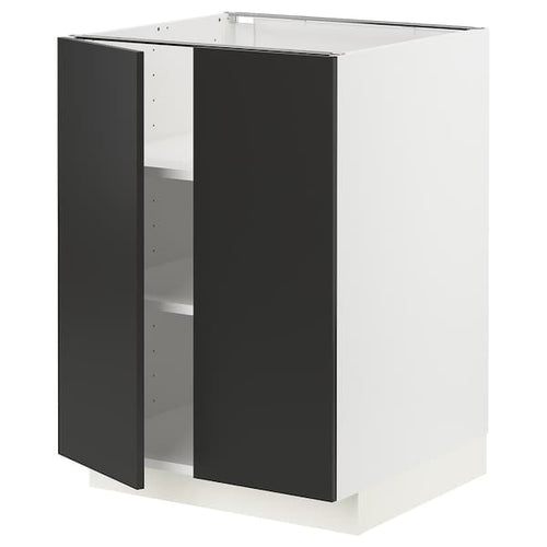 METOD - Base cabinet with shelves/2 doors, white/Nickebo matt anthracite, 60x60 cm