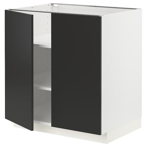 METOD - Base cabinet with shelves/2 doors, white/Nickebo matt anthracite, 80x60 cm