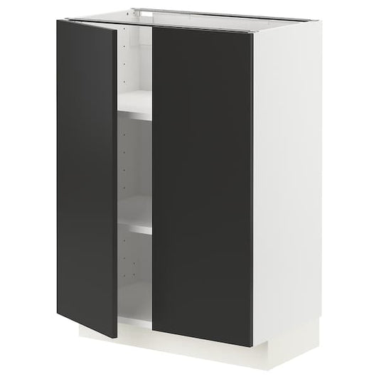 Ikea METOD - Base cabinet with shelves/2 doors, white/Nickebo matt anthracite , 60x37 cm