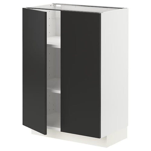 METOD - Base cabinet with shelves/2 doors, white/Nickebo matt anthracite , 60x37 cm