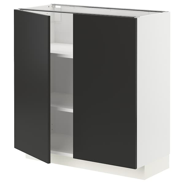 Ikea METOD - Base cabinet with shelves/2 doors, white/Nickebo matt anthracite , 80x37 cm
