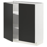 METOD base cabinet with shelves/2 doors, white/Nickebo matt anthracite, 80x37 cm