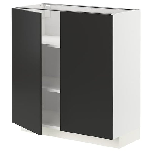 METOD - Base cabinet with shelves/2 doors, white/Nickebo matt anthracite , 80x37 cm