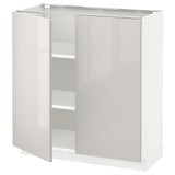 METOD base cabinet with shelves/2 doors, white/Ringhult light grey, 80x37 cm