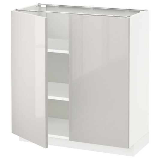 Ikea METOD - Base cabinet with shelves/2 doors, white/Ringhult light grey, 80x37 cm
