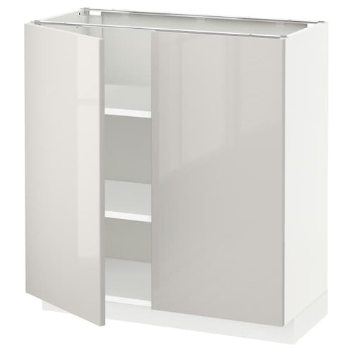 METOD - Base cabinet with shelves/2 doors, white/Ringhult light grey, 80x37 cm