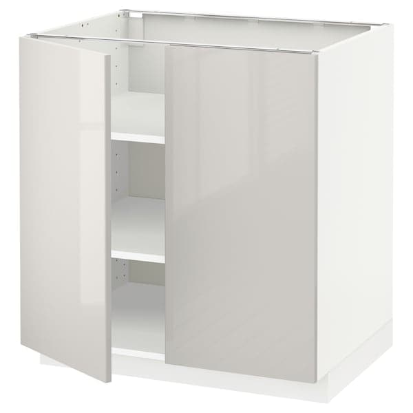 METOD - Base cabinet with shelves/2 doors, white/Ringhult light grey, 80x60 cm - best price from Maltashopper.com 69455031