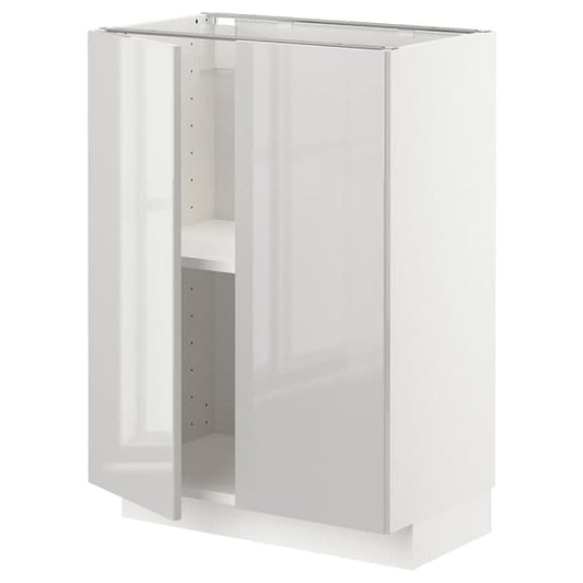 Ikea METOD - Base cabinet with shelves/2 doors, white/Ringhult light grey, 60x37 cm