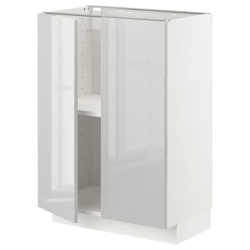 METOD - Base cabinet with shelves/2 doors, white/Ringhult light grey, 60x37 cm