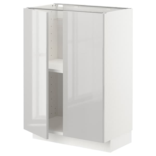 METOD - Base cabinet with shelves/2 doors, white/Ringhult light grey, 60x37 cm