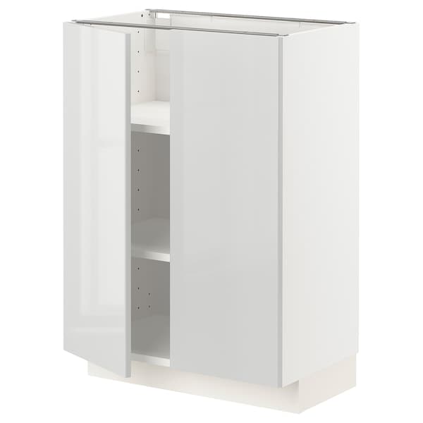 Ikea METOD - Base cabinet with shelves/2 doors, white/Ringhult light grey, 60x37 cm