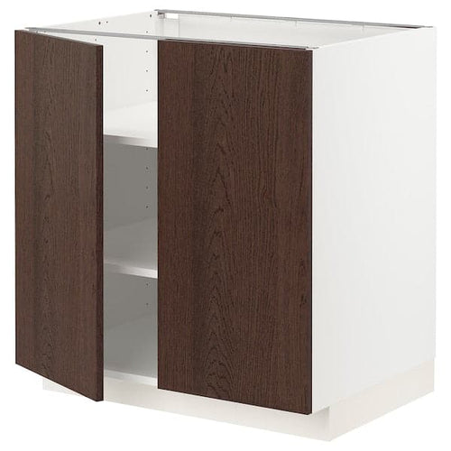 METOD - Base cabinet with shelves/2 doors, white/Sinarp brown , 80x60 cm