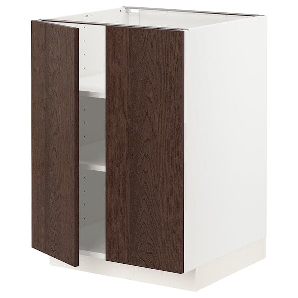 Ikea METOD - Base cabinet with shelves/2 doors, white/Sinarp brown , 60x60 cm