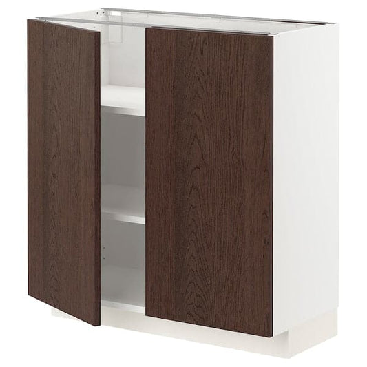 METOD - Base cabinet with shelves/2 doors, white/Sinarp brown , 80x37 cm - best price from Maltashopper.com 79462677