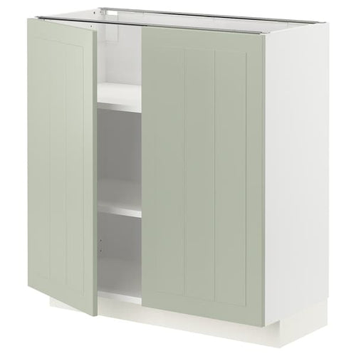 METOD base cabinet with shelves/2 doors, white/Stensund light green, 80x37 cm