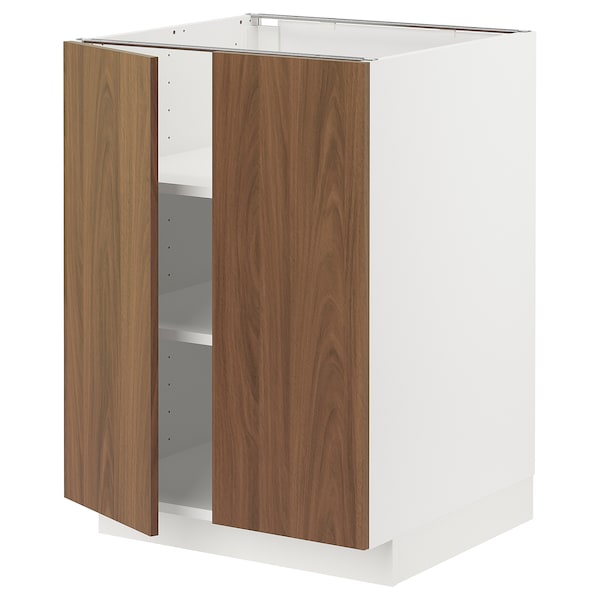 METOD - Base cabinet with shelves/2 doors, white/Tistorp brown walnut effect, 60x60 cm - best price from Maltashopper.com 49519920