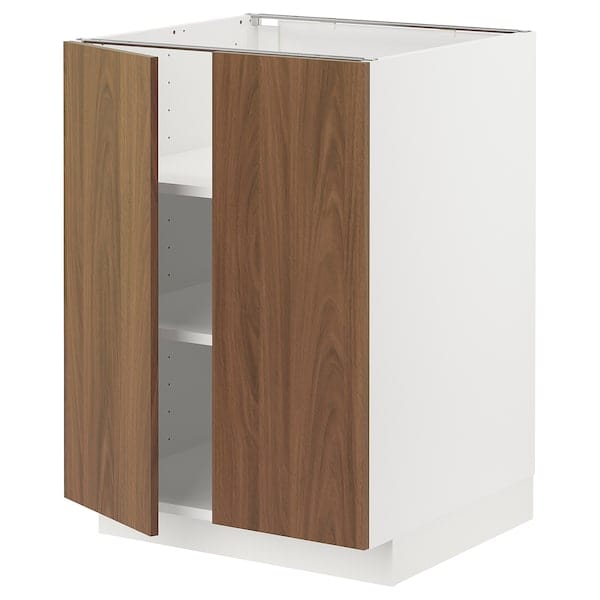 Ikea METOD - Base cabinet with shelves/2 doors, white/Tistorp brown walnut effect, 60x60 cm