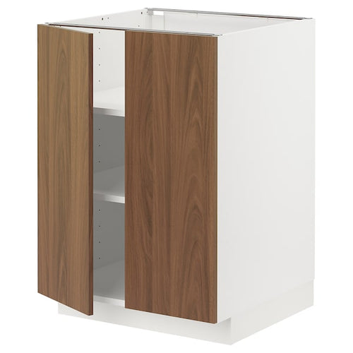 METOD - Base cabinet with shelves/2 doors, white/Tistorp brown walnut effect, 60x60 cm