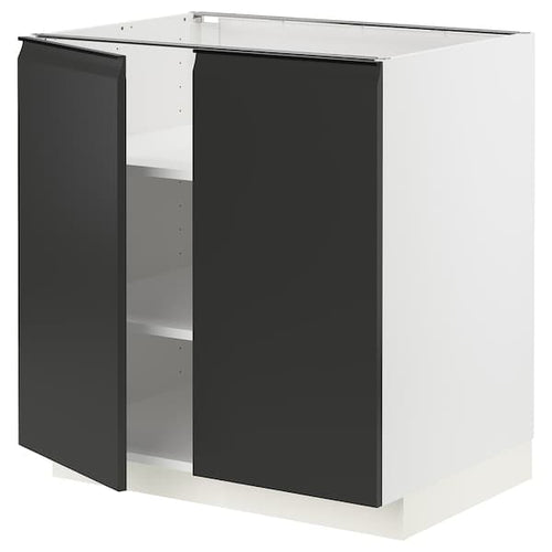 METOD - Base cabinet with shelves/2 doors, white/Upplöv matt anthracite, 80x60 cm